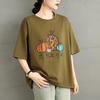 2025 Women New Summer Loose Plus Size Printing T-Shirt Short Sleeves Cotton Vintage Tops Tees Maxi