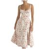 Women's Print Bustier Sundress Floral Print Tie Front Square Neck Split Thigh Dress Beach Strap Sundress