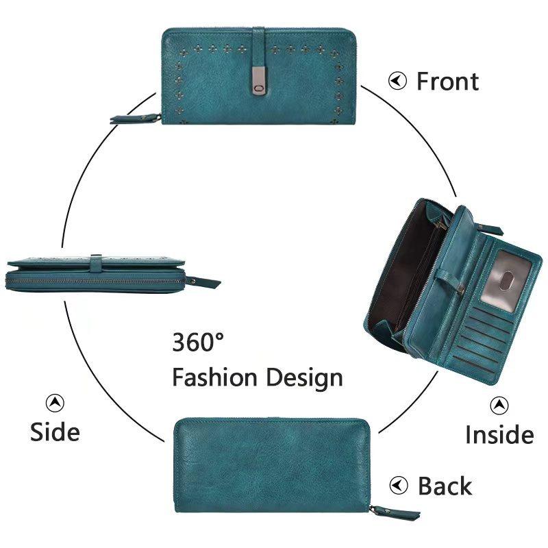 RFID women's anti-theft swiping long zipper wallet lady retro hollowed-out pattern coin purse