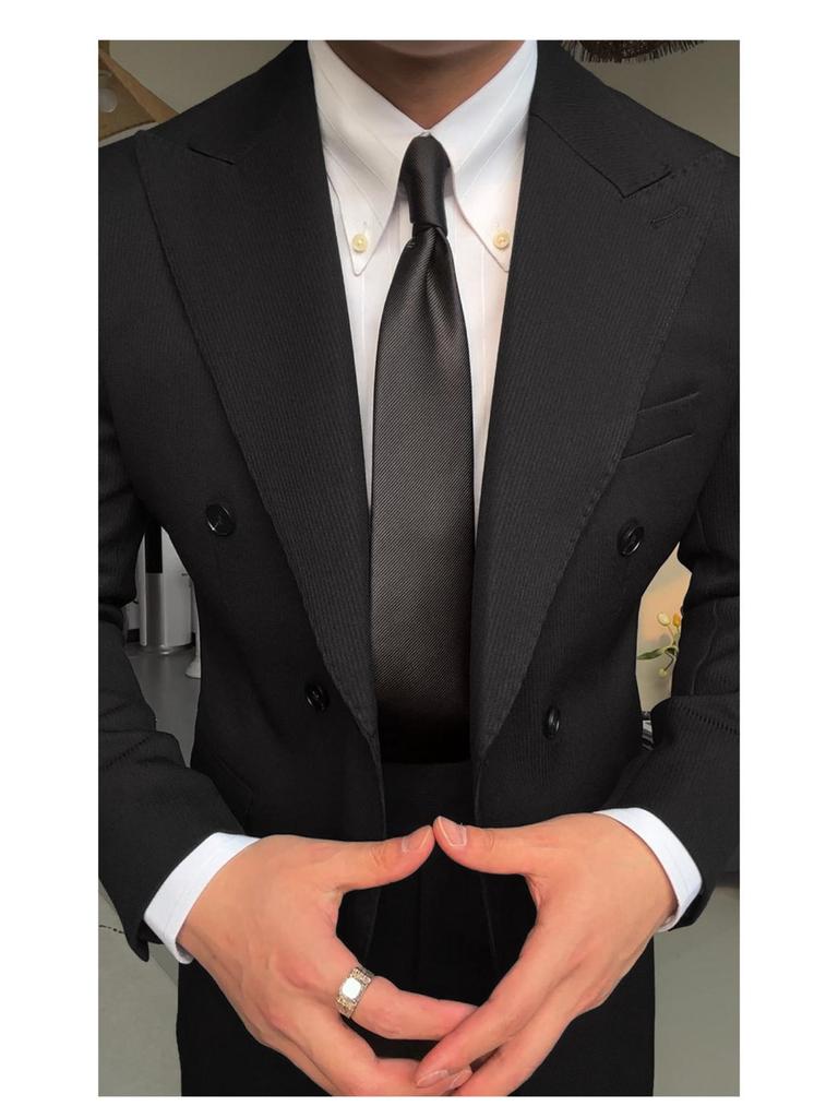 Ruishen Double-Breasted Peak Lapel Suit Set - Solid Color for Business, Wedding, or Banquet