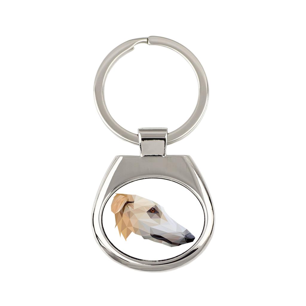 Borzoi, Russian Hunting Sighthound, Russian Wolfhound - Geometric Keychain with a Photo and the Inscription Art-Dog