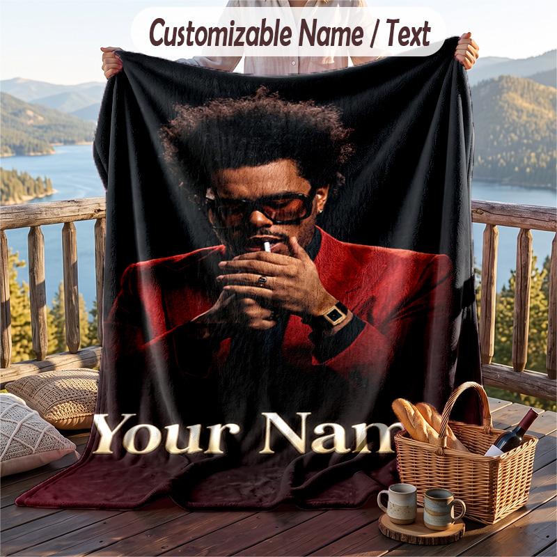 Personalized Flannel Throw Blanket,The Weeknd Custom Printed Name, Cozy Plush Blanket For Home Use