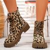 Women's Minimalist Solid Color Boots, Lace Round Toe Edge Zipper Platform Comfortable Shoes, Versatile Four Season Boots