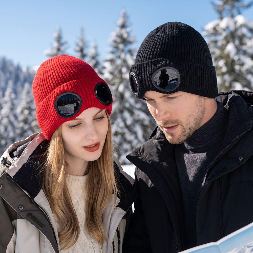 Removable Glasses Warm Ski Mask Hats Windproof Knitted Hat Fashion Winter Glasses Caps Outdoor