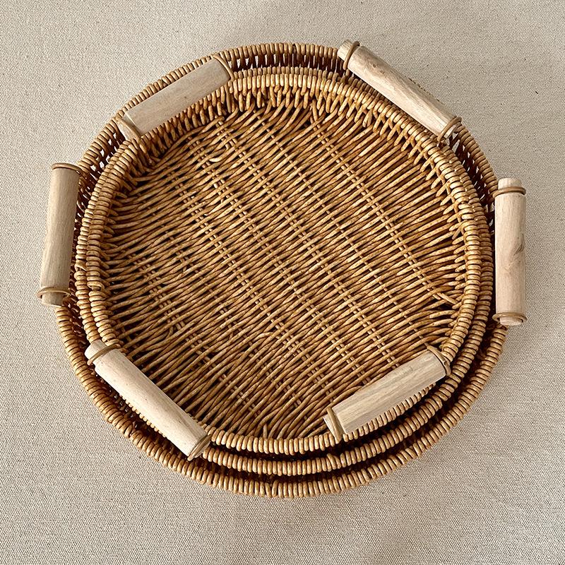 Круглая корзина для хранения фруктов, закусок и хлеба, плетеная вручную из искусственного ротанга