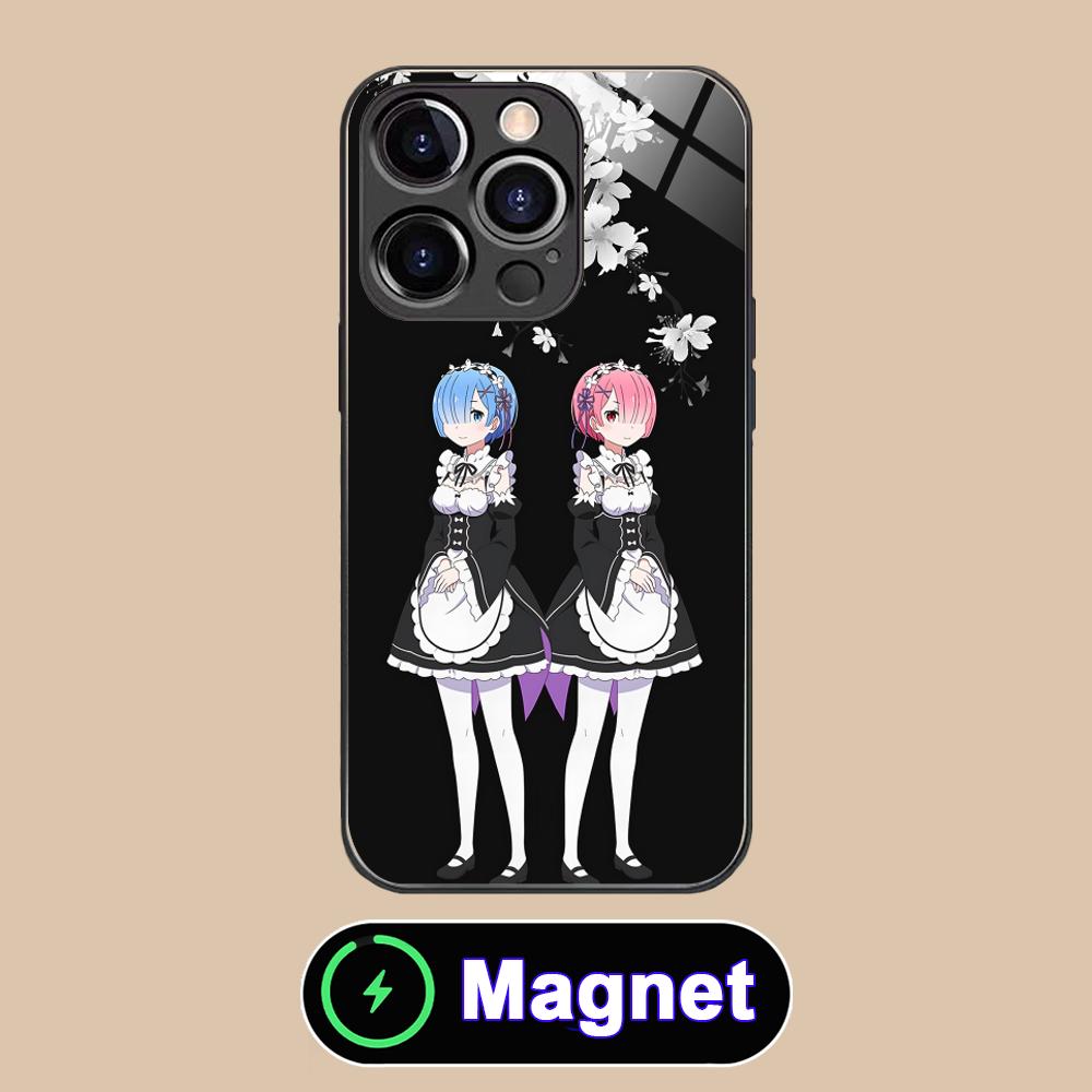 Чехол для мобильного телефона ReZero Rem Ram Glass MagSafe для iPhone 17 16 15 14 13 12 11 Air Pro Max Plus Mini Цветная накладка