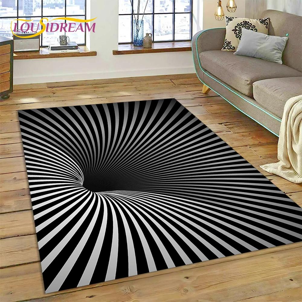 3D Vortex Visual Illusions Ковер Ковер для гостиной Спальня Домашний декор, Напольный коврик Нескользящее украшение для дивана Кухня Коврик