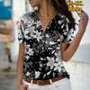 Лето 2025 Новая Мода Женская Блузка с Коротким Рукавом и V-образным Вырезом на Пуговицах с Цветочным Принтом