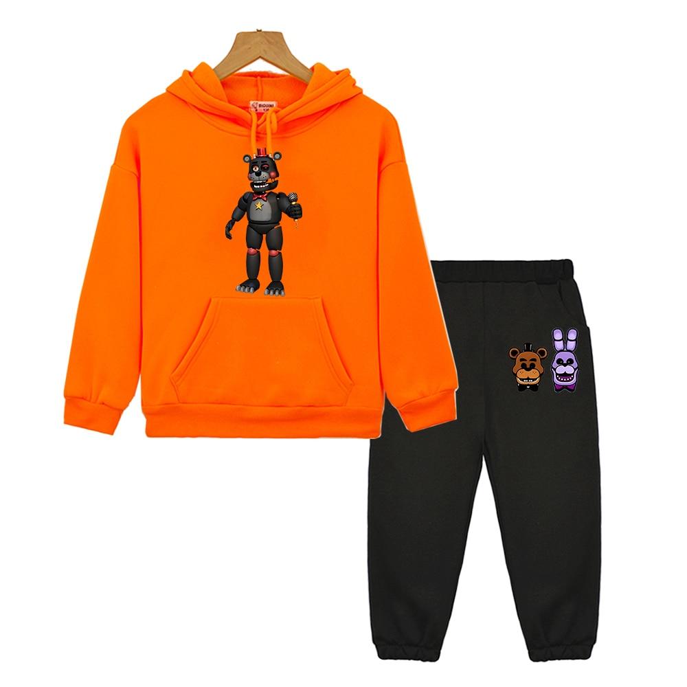 Комплекты с капюшоном FNAF для мальчиков и девочек, толстовка с капюшоном в стиле аниме, флисовый пуловер, куртка, осенняя толстовка с изображением медведя и кролика, каваи, детская бутиковая одежда
