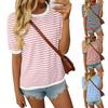 Women's Fashion Loose Round Neck Striped Color Collision Short Sleeve T-Shirt Top