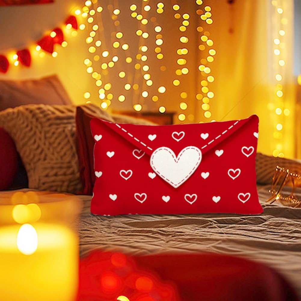 RABUSOFA Valentine Pillow Covers 12x20,Red Valentine Day Pillows Decorative Heart Throw Pillows,Envelope Outdoor Valentines Lumbar Pillows Cases