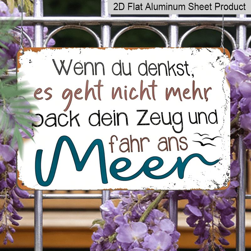2D Flat, 1pc Vintage Aluminum Wall Art Sign with Inspirational German Quote & Seagull Design - 8.0X12.0 inch Rustic Metal Plaque for Home, Office
