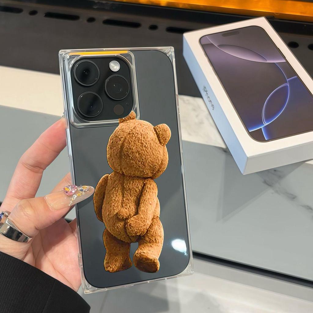 Transparent Square Back Tube Case Casing Protection For iPhone 13 16 ProMax 12 15 Plus 14 Pro Max 11 Anti-Oxygen,Funny Bear Pattern