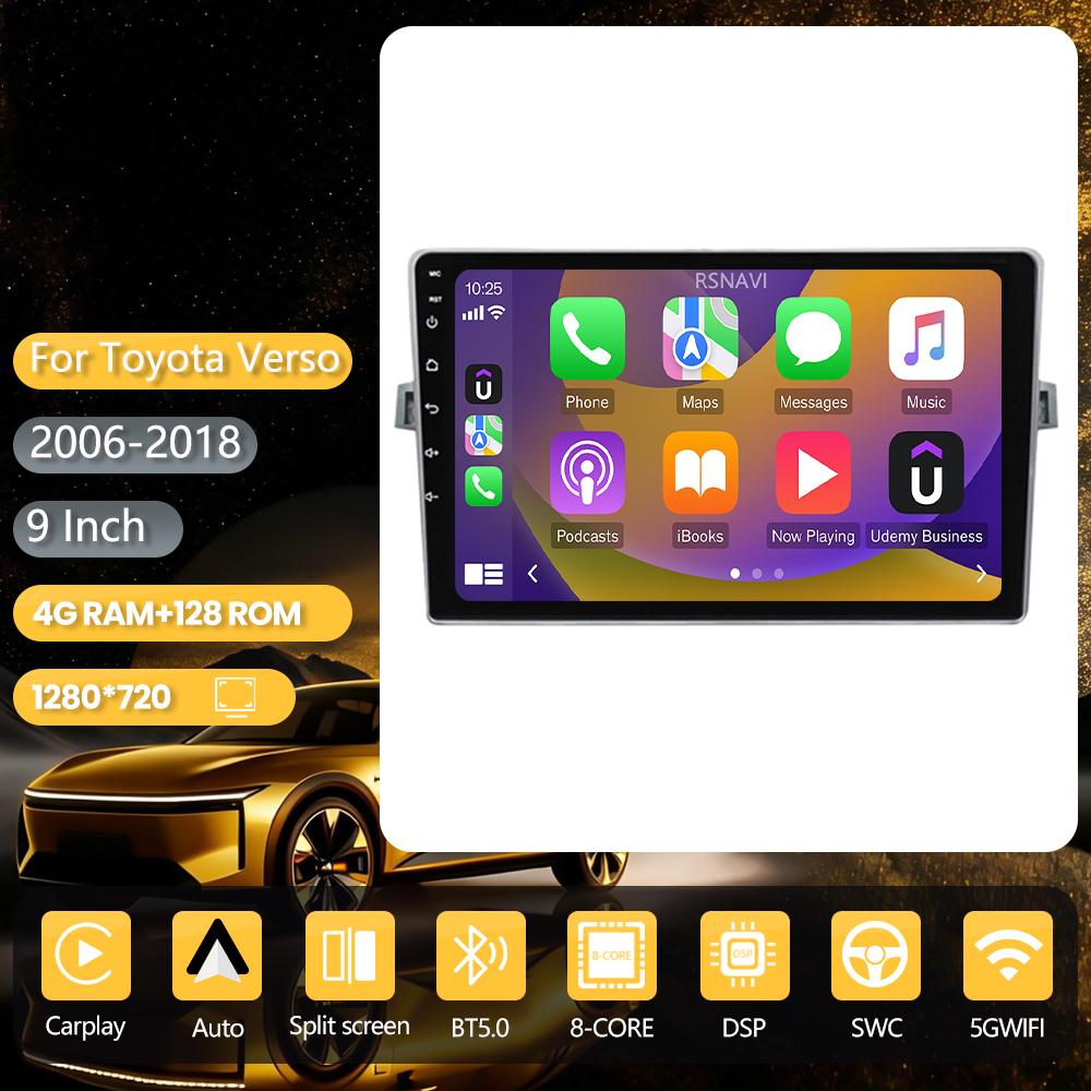 Android 16 pour Toyota Verso 2010 2011 2012 2013 2014 2015 2016 Carplay Auto Stéréo Vidéo BT Vidéo Autoradio Contrôle par application WIFI+4G