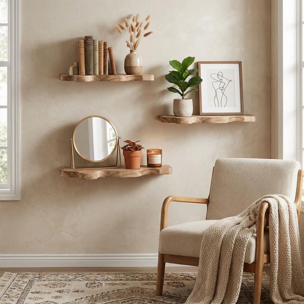 Wooden Multi-Layer Floating Shelf Wall Mounted Plant Stand Vintage Wall Shelf Bedroom