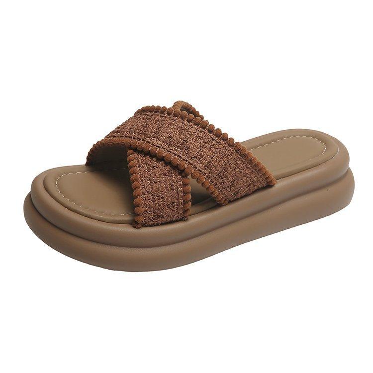 Thick Soled One-piece Slippers for Women, Summer Outerwear, French Style Sandals, Beach Sandals