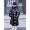 Детская длинная черная золотая утолщенная хлопковая куртка-пуховик зимняя хлопковая куртка длиной до колена для мальчиков и девочек
