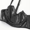 Womens V Notch Underwired Bra Wet Look Patent Leather Adjustable Spaghetti Strap Brassiere Top