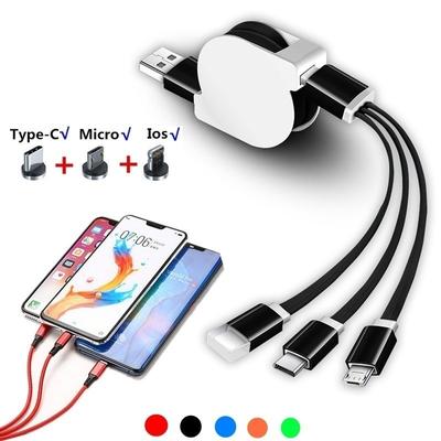1 шт. 3 в 1 новый телескопический быстрый USB-C Type C / IOS / Micro USB кабель для быстрой зарядки и передачи данных (длина: 1M)