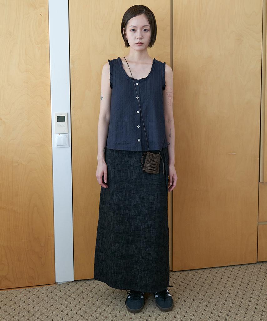 Step Around Tweed Drawstring Long Skirt_Black
