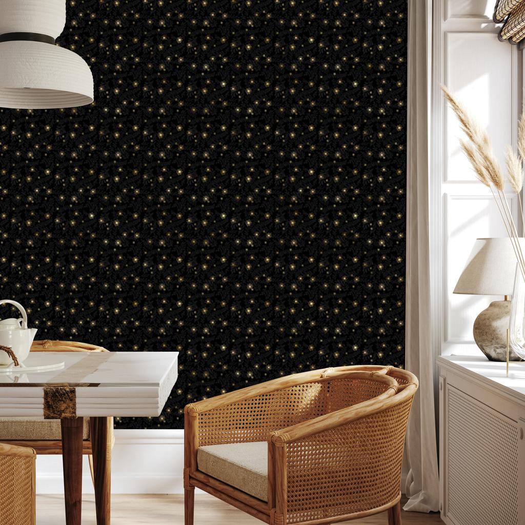 Black and Gold Tropical Pattern Wallpaper Black and Ochre 50x1000