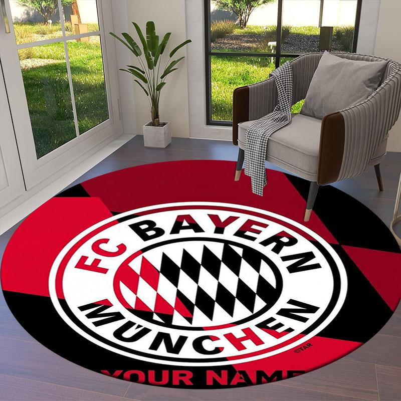FC Bayern Munchen Custom Name Round Area Rug,Carpet Rug for Living Room Bedroom Sofa Playroom Decor,Non-slip Floor Mat