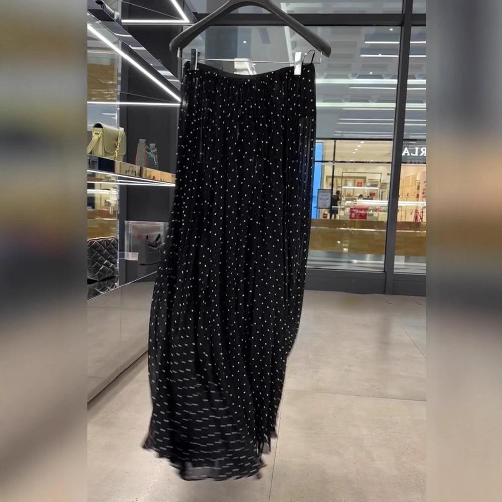 Женская весенне-летняя юбка в черный горошек, новая, с высокой талией, средней длины, на резинке, тонкая, плиссированная, женская