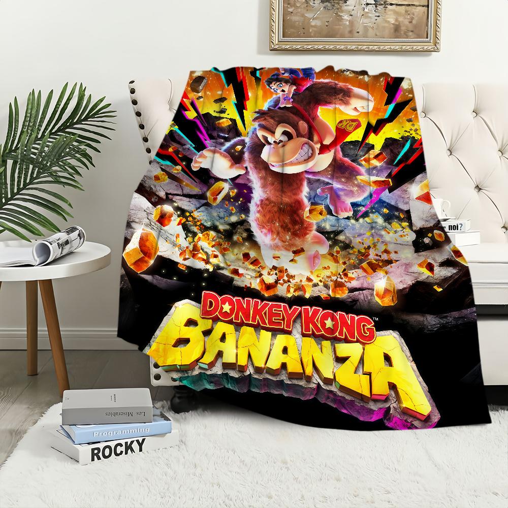 Смешная мультяшная обезьяна D-Donkey Kong B-Bananza Фланелевое теплое комфортное мягкое плюшевое одеяло для дивана гостиной спальни дорожный подарок