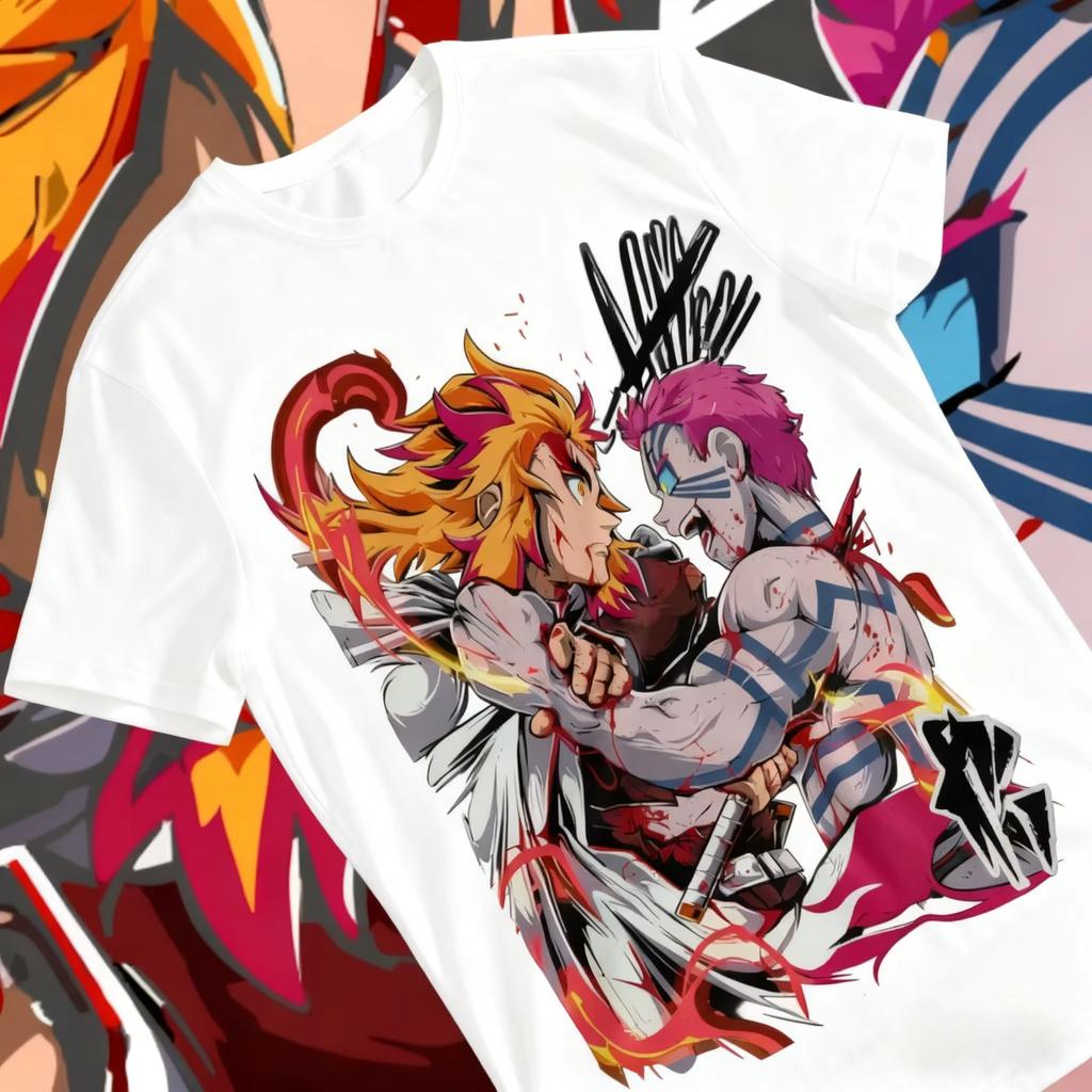 Demon Slayer Rengoku and Akaza Unisex Soft Fabric Short‑Sleeve Women And Men T-shirt