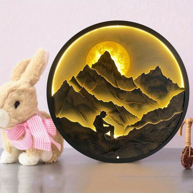 Round Wooden Wall Sign, Mountaineer In the Sun, Scratch Resistant, Outdoor and Indoor Decor, Decorative Wall Poster