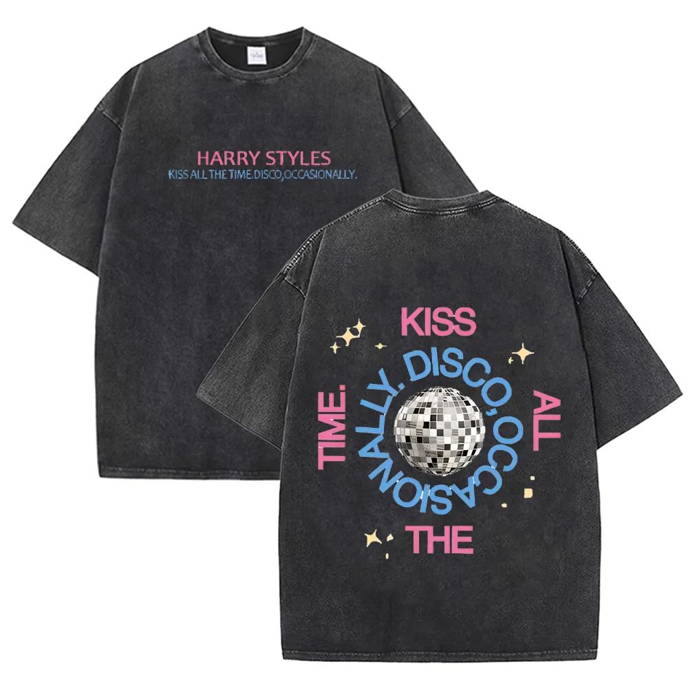 2026 Retro Disco Ball Star Slogan Graphic Washed T Shirt Vintage 70s Music Casual Oversized Short Sleeve Streetwear Unisex Tee