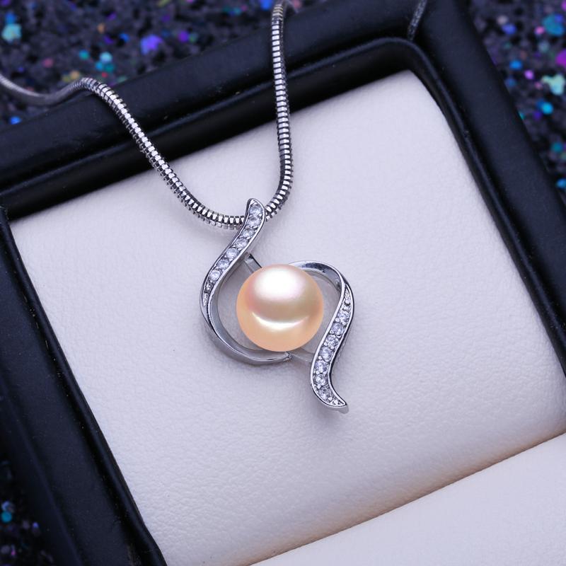 LSOOYH 8-9 мм одиночный жемчуг, пресноводный культивированный жемчуг, кулон серебряного цвета, изысканные ожерелья, ювелирные изделия, подарок для женщин