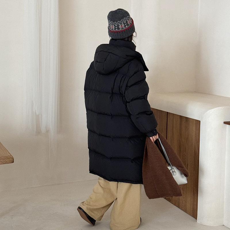 Белая гусиная пуховая длинная женская куртка 2024 года, зимняя утолщенная, с круглыми пуговицами, выше колена, куртка премиум-класса для колледжа