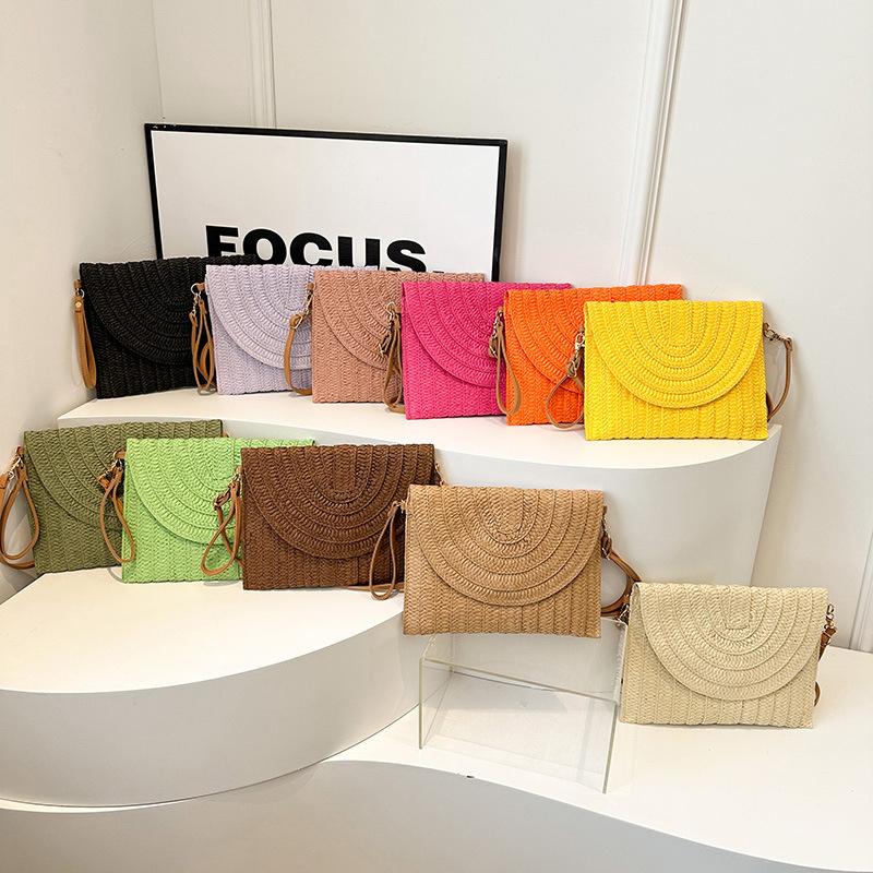 Summer Travel Beach Bag Straw Woven Clutch Bag Fashion Designer Crossbody Shoulder Bag for Women Handbag Ladies Wrist Wicker Bag