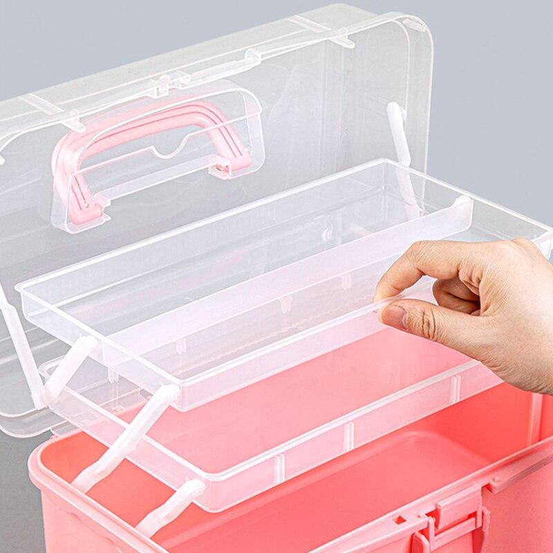 Three-layer Transparent Plastic Craft Storage Box, Sewing Storage Box, Folding Tool Box, Art Student Miscellaneous Storage Box
