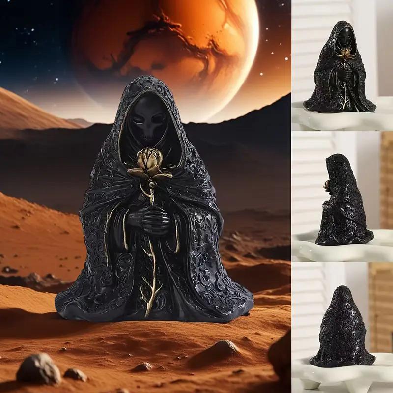 Готическая черная мантия с капюшоном, фигура из смолы, мистическая статуэтка волшебника, украшение на Хэллоуин, декор для стола для дома или офиса
