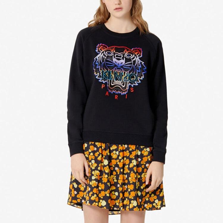 (WMNS) KENZO Многоцветная вышитая голова тигра с круглым вырезом и рукавами реглан Худи Черный Женская F962SW8074XE-99