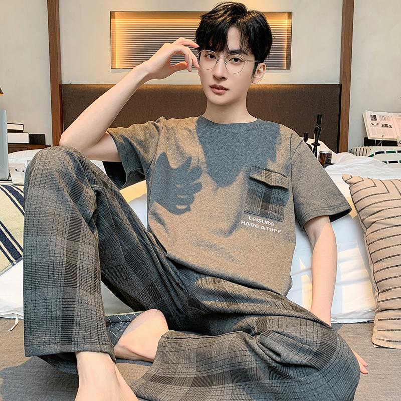 Хлопковая мужская ночная рубашка на лето, короткий спальный топ, длинные штаны, пижамный комплект, повседневная домашняя одежда, пижамы для мужчин, Hombre, прямая поставка