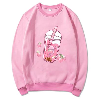 Толстовки с капюшоном Love Axolotl Bubble Tea, зимняя кавайная одежда, унисекс/женская толстовка с круглым вырезом, осенний свитер, винтажный Harajuku Sudaderas