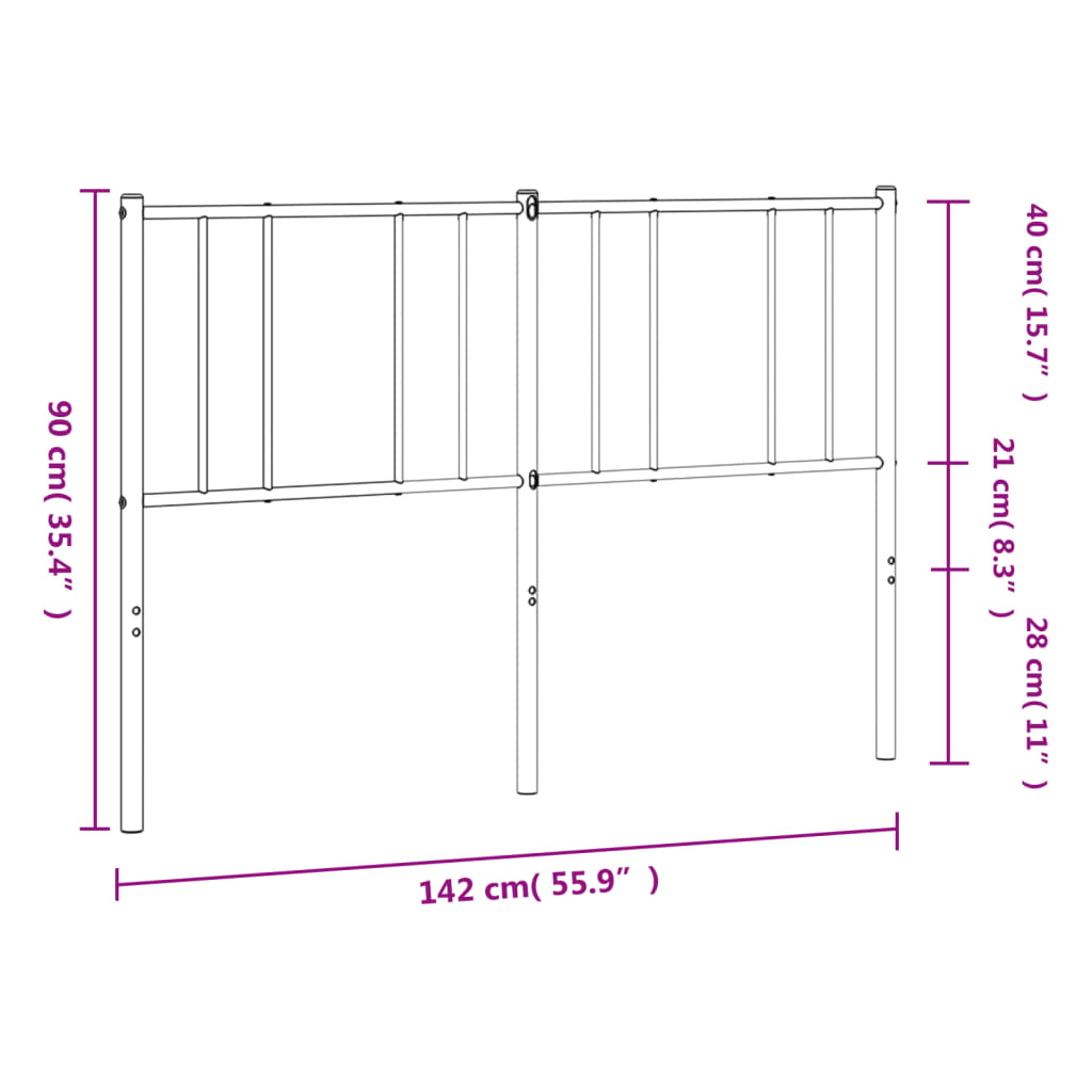 Replacement Headboard Metal Black 135 cm
