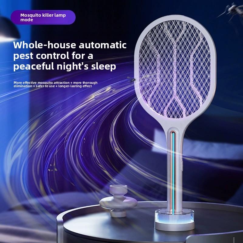 Raqueta eléctrica antimosquitos 2 en 1, matamoscas recargable y lámpara atrapamosquitos para el hogar