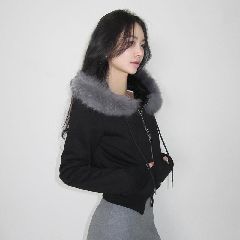 Goth Dark Streetwear Толстовки с капюшоном с воротником из искусственного меха с двойной молнией Пальто с капюшоном Женские повседневные куртки в готическом стиле с карманами Y2K Grunge Fall Cardigan