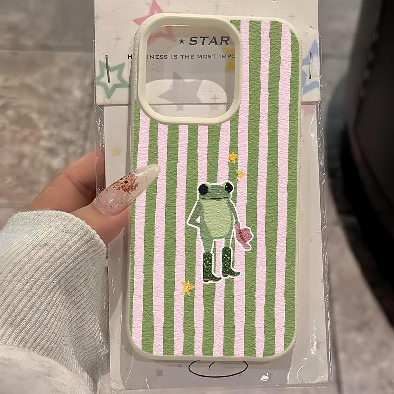 Модный полосатый чехол для телефона с рисунком лягушки и личи для iPhone 17 16 15 14 13 12 11 Air Pro Max Plus X XR Ударопрочный чехол