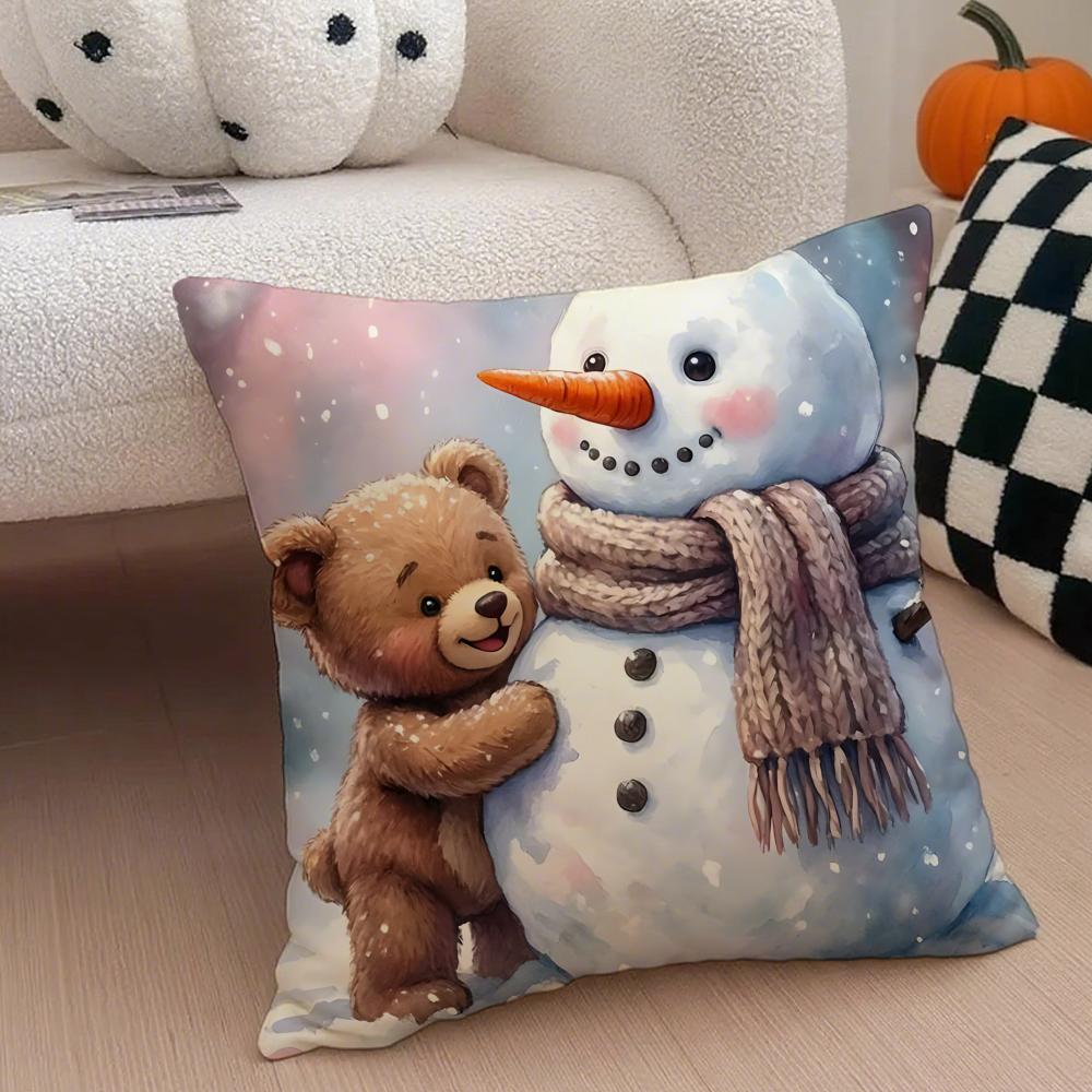 CChristmas snowman bear Cushion Cover Throw Pillow Cover Hidden Button Durable Polyester Chair Cushion