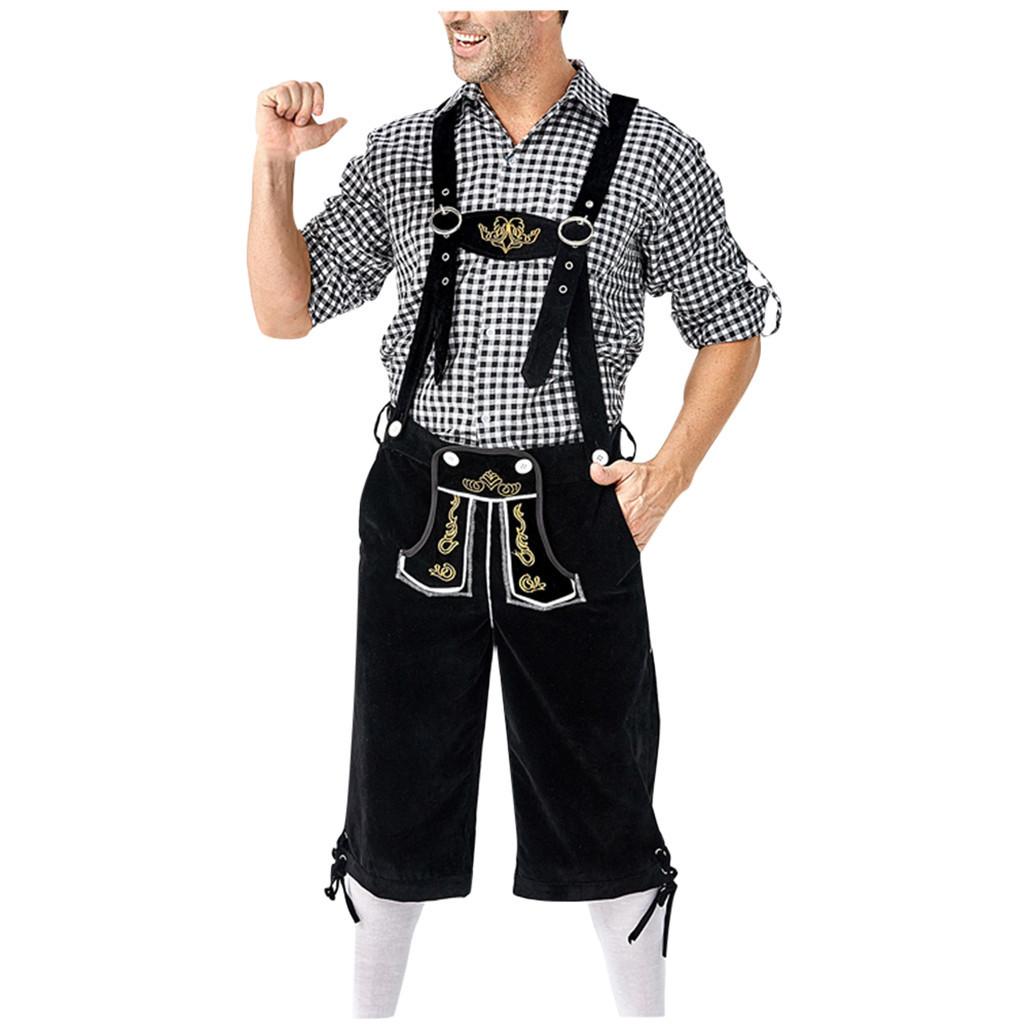 Немецкая традиционная одежда для фестиваля пива, клетчатая рубашка, костюм на подтяжках с вышивкой