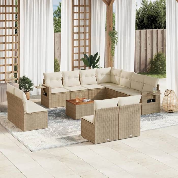 VidaXL Salon de Jardin avec Coussins 12 pcs, Canapés de Terrasse, Ensemble de Meubles de Patio, Mobilier d'Extérieur, Beige 3256954