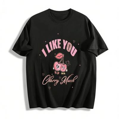 Милый топ с принтом вишни в блестящем стиле I LIKE YOU CHERRY MUCH Забавная футболка для признания в любви Хлопковая футболка