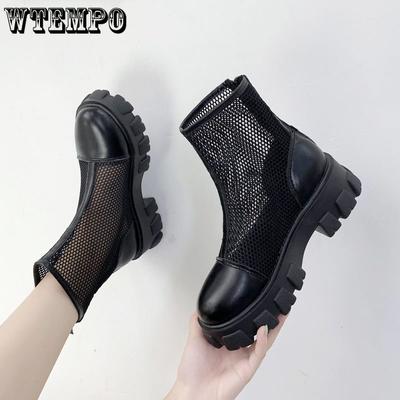 Сапоги в сетку, женские дышащие тонкие крутые сапоги в британском стиле на весну и лето с сетчатой ​​поверхностью на толстой подошве