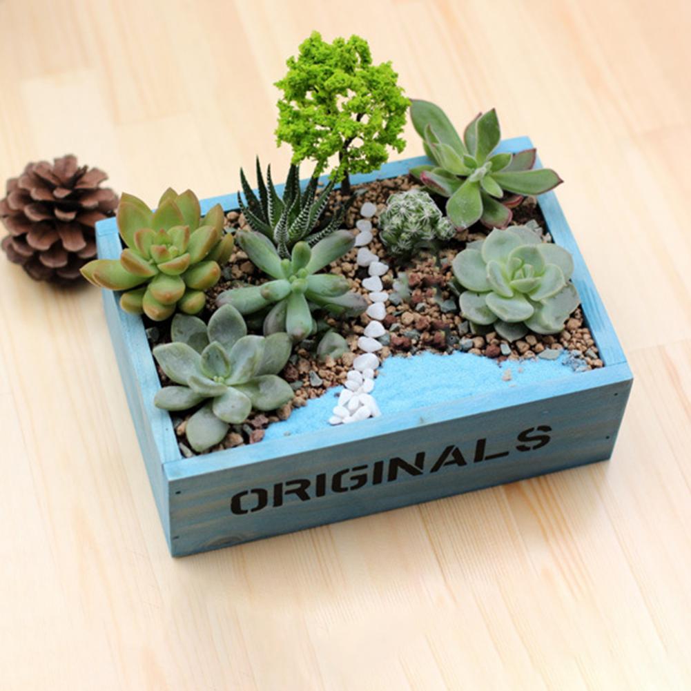 Wooden Succulents Planter Box Desktop Storage Organizer Retro Rustic Pot For Micro Landscape Small Plants Home Office Decor