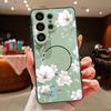 Черно-белый чехол с цветочным узором пионов для Samsung Galaxy S26 Ultra S25 Edge S24 Plus S23 FE S22 A17 A54 A55 A56 A57 5G Магнитный для Magsafe Чехол